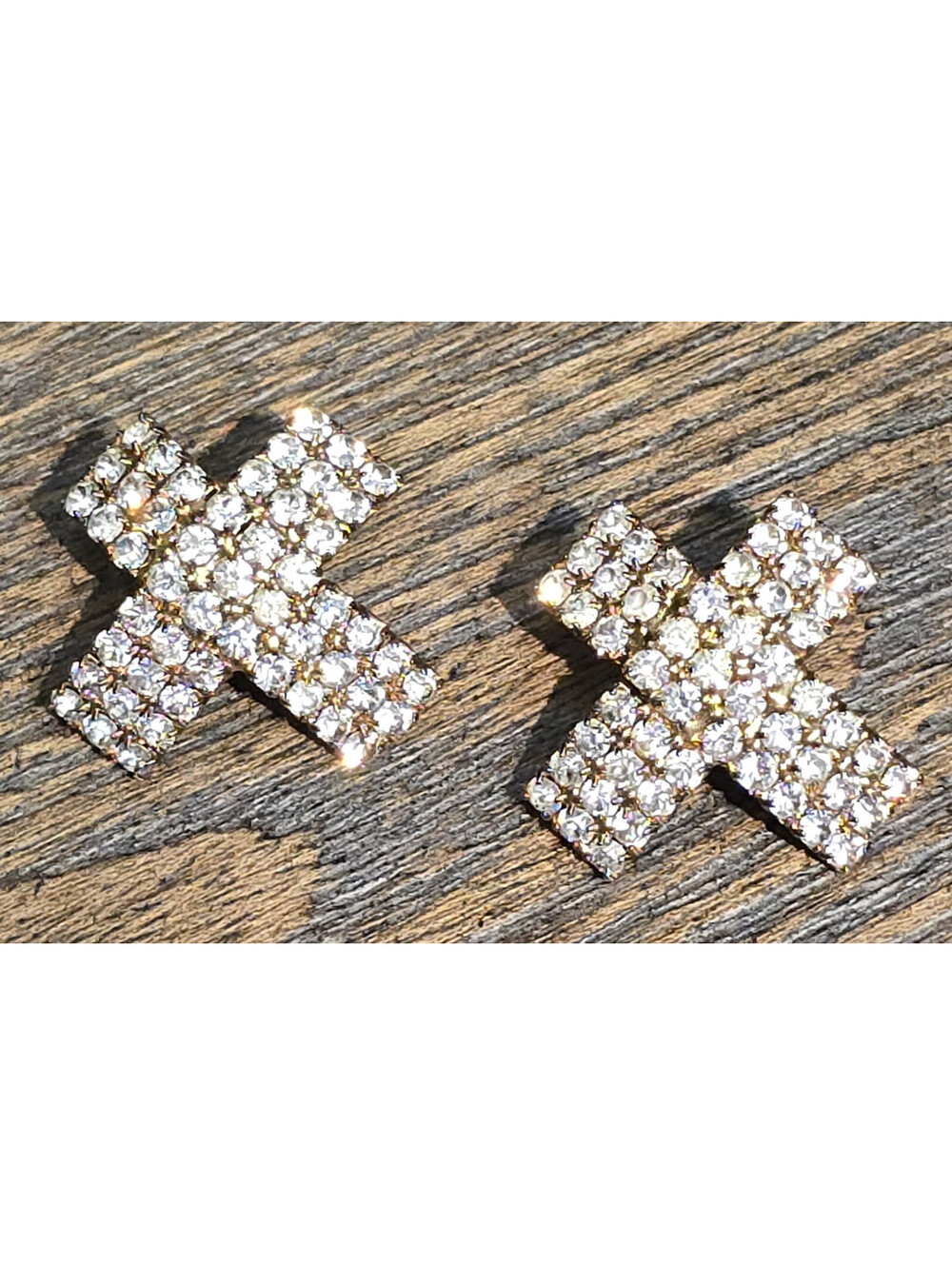 Vintage Alex & Ani X Rhinestone Stud Earrings Early 2000s Gold Tone